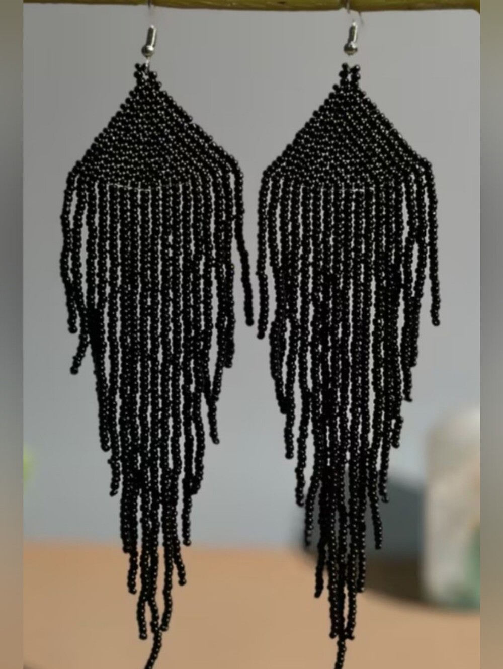 Boho Black Beaded Fringe Drop Earrings - Women Jewelry NEW